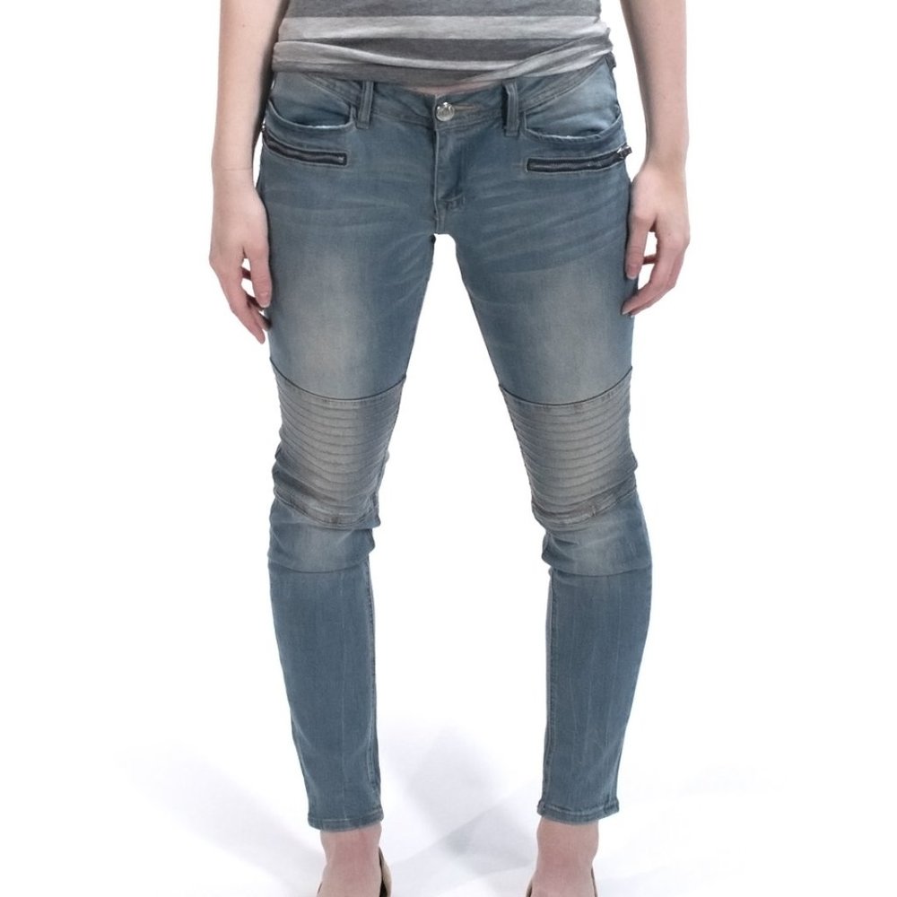PROJECT EIGHTEEN JEANS: Stone Wash Moto Style Skinny Jeans